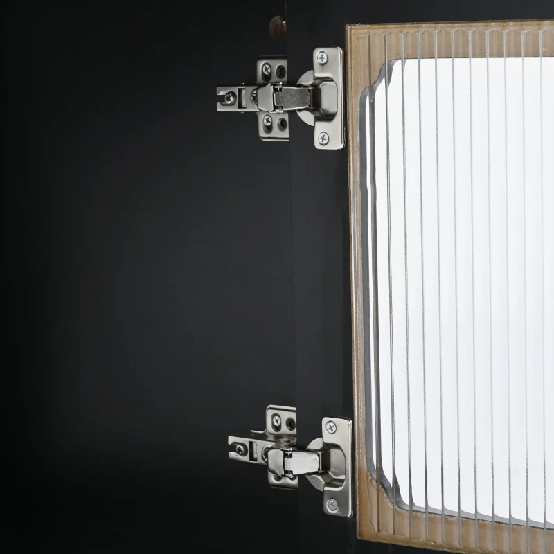 Retro Design TV Stand with Fluted Glass Doors, 2 Drawers and Cabinets, Fits TVs Up to 78", 70" L x 16" W x 22" H, Black