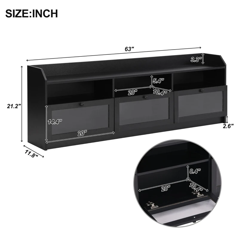 Vinsetto Modern Multifunctional TV Stand Set for TVs Up to 65" with Acrylic Board Door, Tall Cabinets, Chic Elegant Entertainment Wall Unit, Black