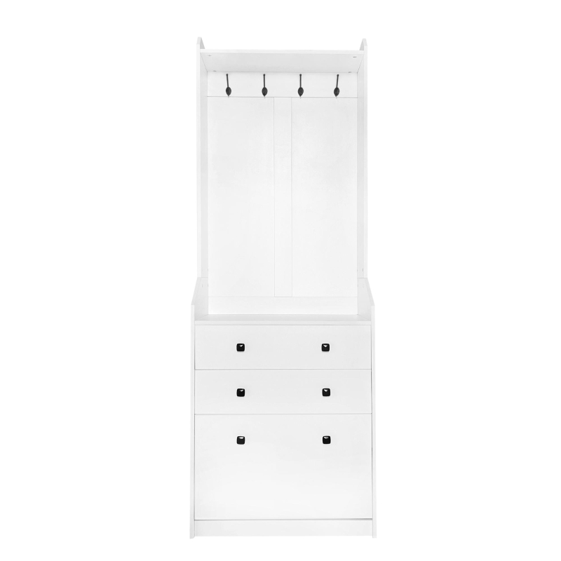 Vinsetto 27.5''W Narrow Hall Tree with Flip Drawer, Multi-functional Coat Rack with 4 Hanging Hooks & Adjustable Shoe Storage Cabinet for Hallway, White