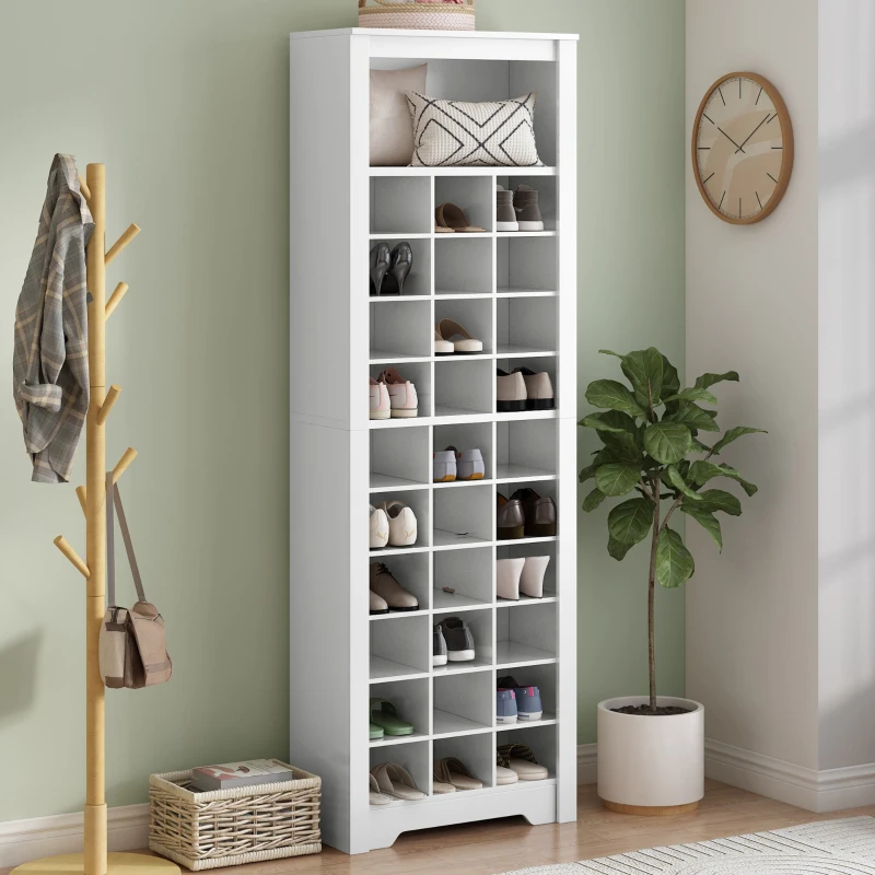 Vinsetto Contemporary Shoe Cabinet with 30 Cubby Compartments, Free Standing Tall Storage Cabinet for Hallway or Bedroom, White