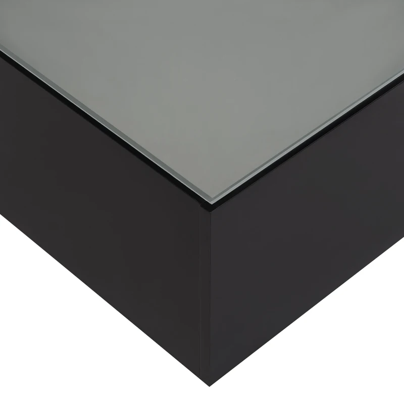 Square High Glossy Coffee Table with 16-Color LED Strip Lights, 0.2'' Glass Top, Modern Center Table for Living Room, 27.5" L x 27.5" W x 14" H, Black