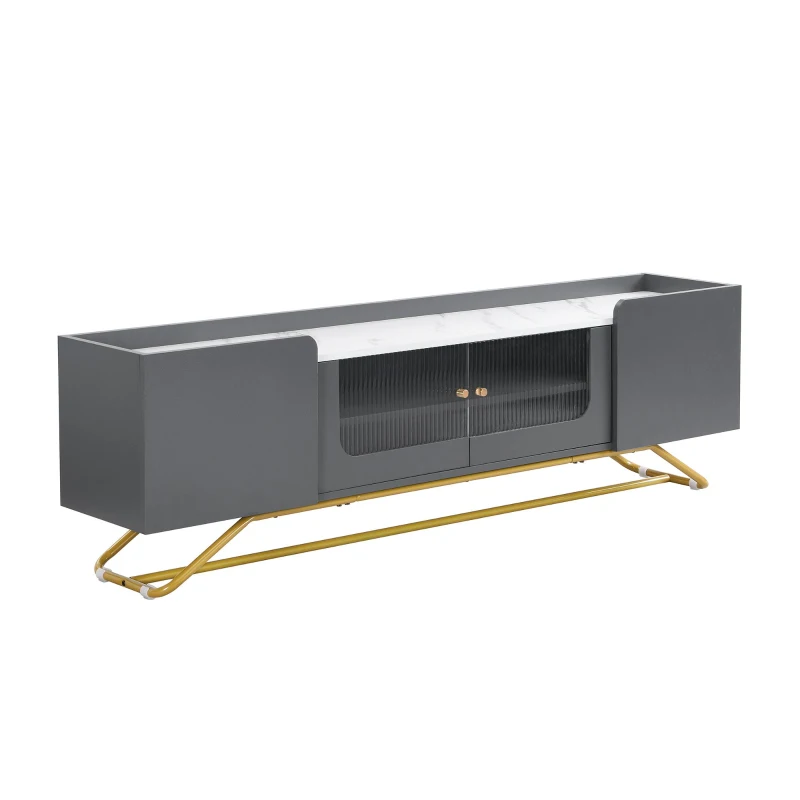 Vinsetto Sleek Design TV Stand with Fluted Glass, Faux Marble Top, Gold Frame Base, Fits TVs Up to 70", 63.5" L x 12.5" W x 19" H, Grey
