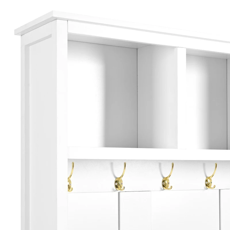 Vinsetto Versatile 4-in-1 Hall Tree with 6 Hooks, Wood Grain Bench, Multiple Storage, and 2 Drawers, 47" L x 15.5" W x 76.5" H, White