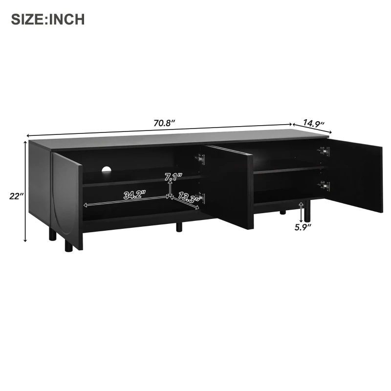 Vinsetto Graceful TV Stand with Arch Cabinets for TVs Up to 78", Minimalist Entertainment Center with Solid Wood Legs and Adjustable Shelves, Black