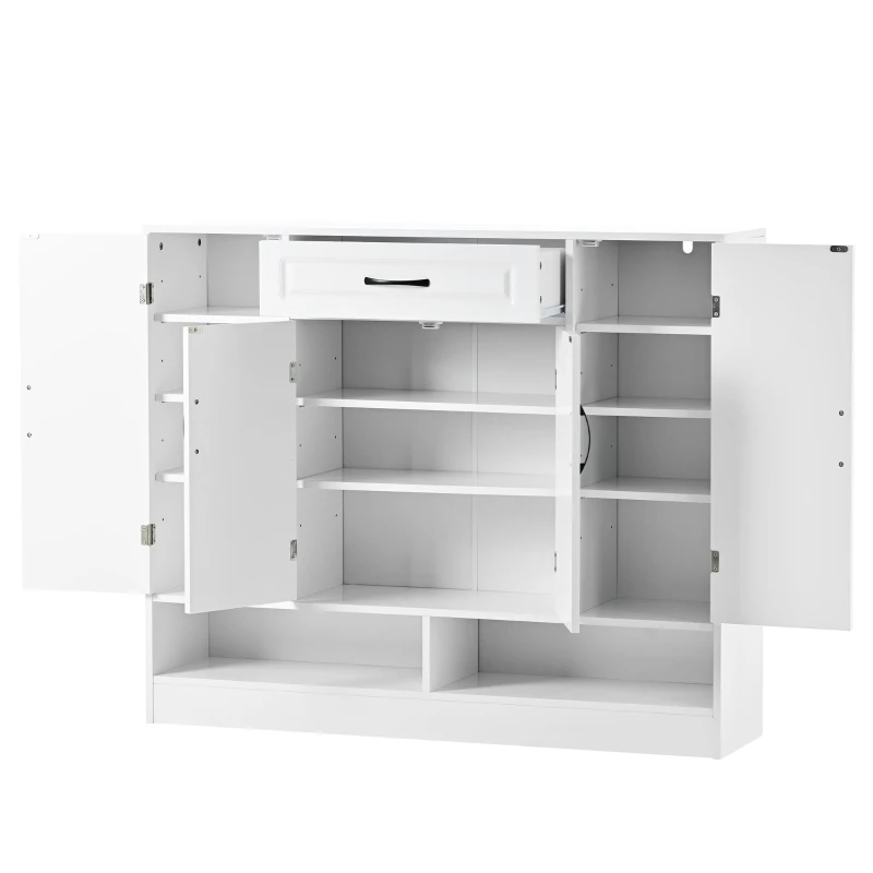 Sleek and Modern Shoe Cabinet with Adjustable Shelves, Minimalist Shoe Storage Organizer, Space-Saving Design, 47.5" L x 12" W x 39.5" H, White