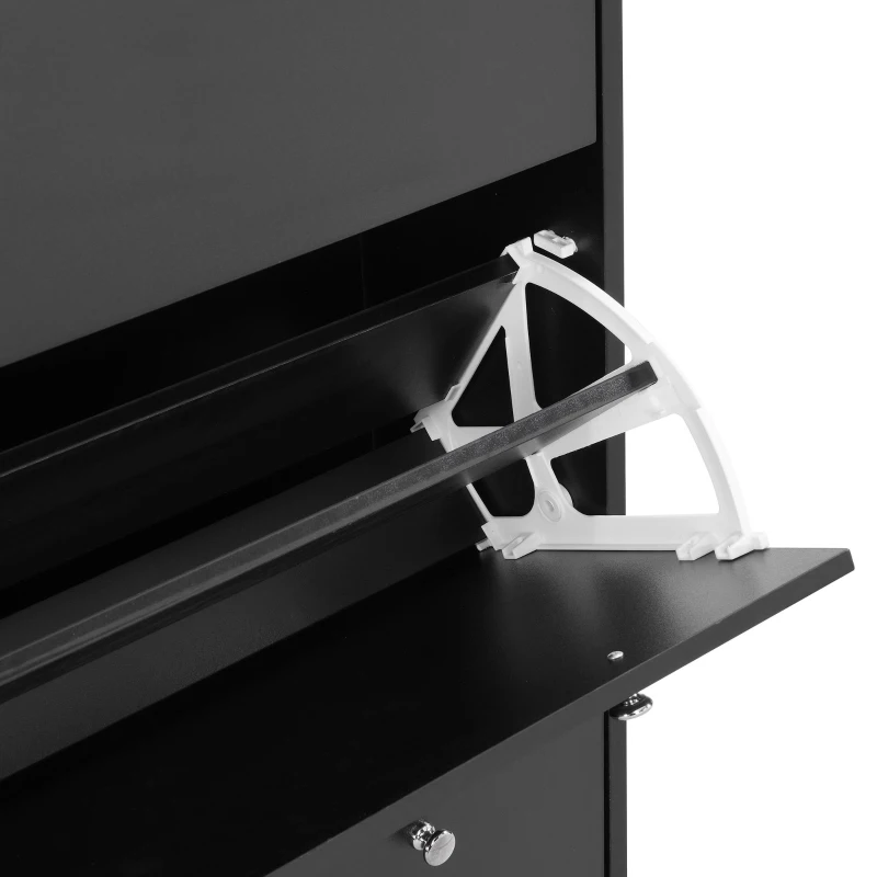 Vinsetto Narrow Design Shoe Cabinet with 3 Flip Drawers, Wood Grain Top, Adjustable Shelves, and 3 Hooks, 31.5" L x 9.5" W x 48" H, Black