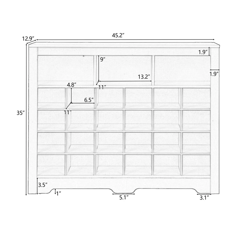 Sleek Design 24-Cubby Shoe Cabinet, Modern Shoe Cabinet with Curved Base, Versatile Sideboard, 45.5" L x 13" W x 35" H, White