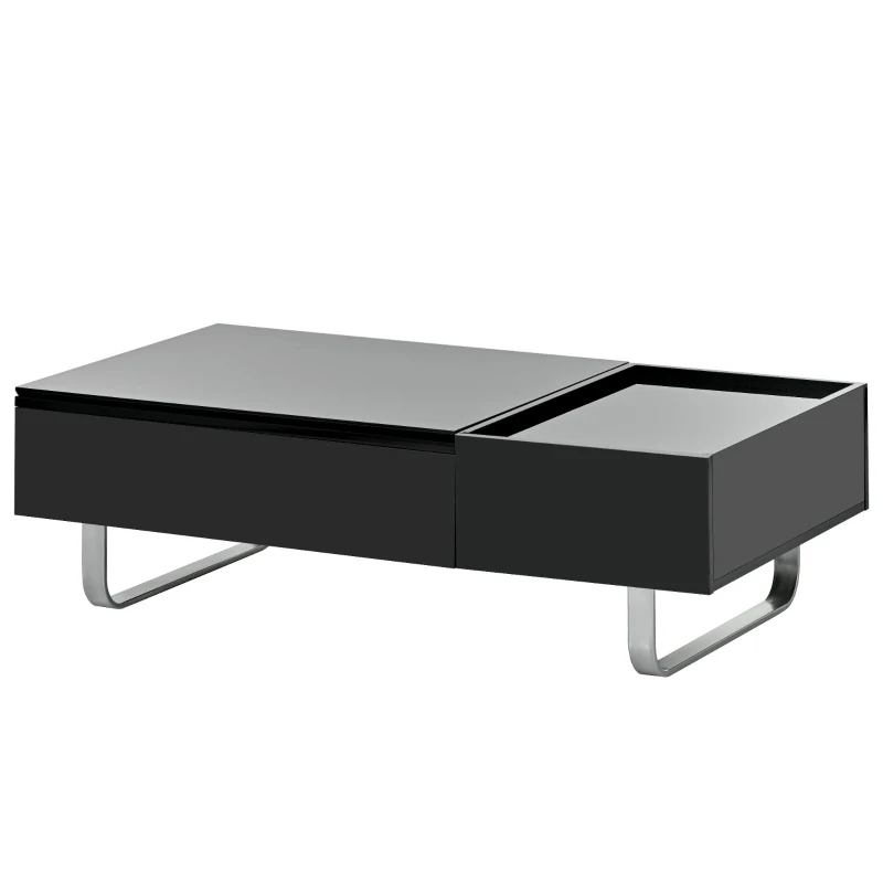 Vinsetto Multi-functional Coffee Table with Lifted Tabletop, Contemporary Design, Metal Frame Legs, High-gloss Surface, 45" L x 26.5" W x 14" H, Black