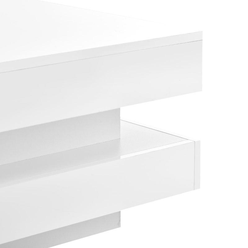 Vinsetto High Gloss Minimalist Coffee Table with LED Lights, 2-Tier Square Center Table for Living Room, 31.5" L x 31.5" W x 14" H, White