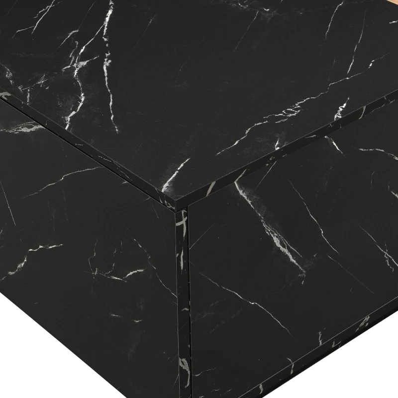 Vinsetto Modern Coffee Table with Faux Marble and Walnut Finish, Rectangular Center Table with 2 Storage Drawers for Living Room, Black
