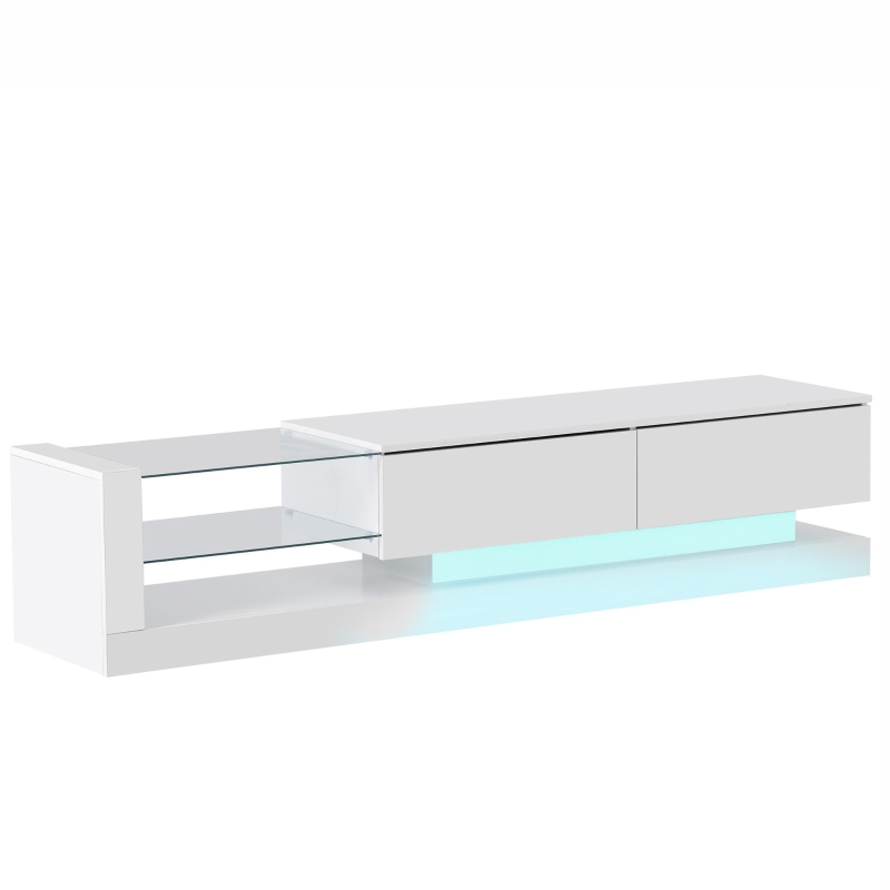 Vinsetto 71" TV Stand for 75" TV with Media Storage Cabinets, 16-Color RGB LED Lights, Modern High Gloss Entertainment Center, White
