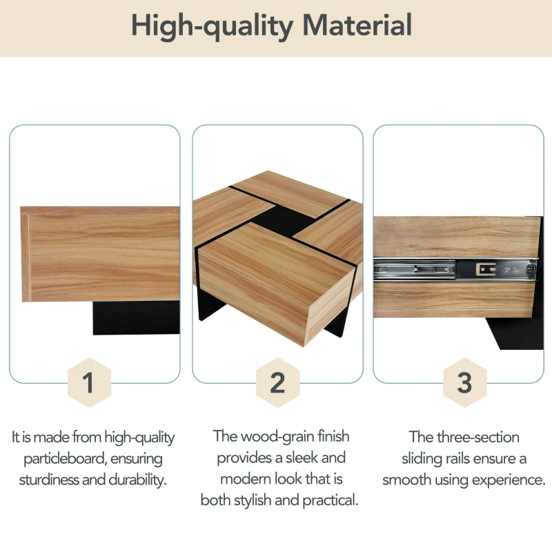 Unique Design Coffee Table with 4 Hidden Storage Compartments, Extendable Sliding Tabletop, UV High-Gloss Finish, 31.5"x31.5", Brown