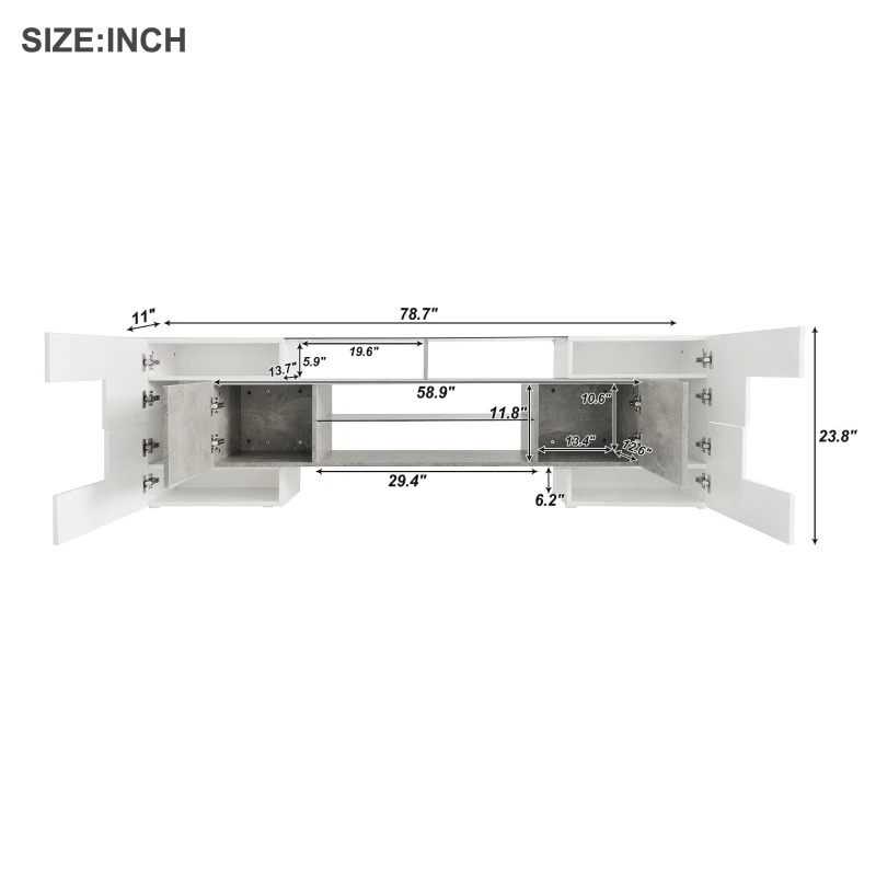 Unique Shape TV Stand for TVs Up to 88" with 2 Illuminated Glass Shelves, High Gloss Entertainment Center, LED Color Changing Lights, Gray