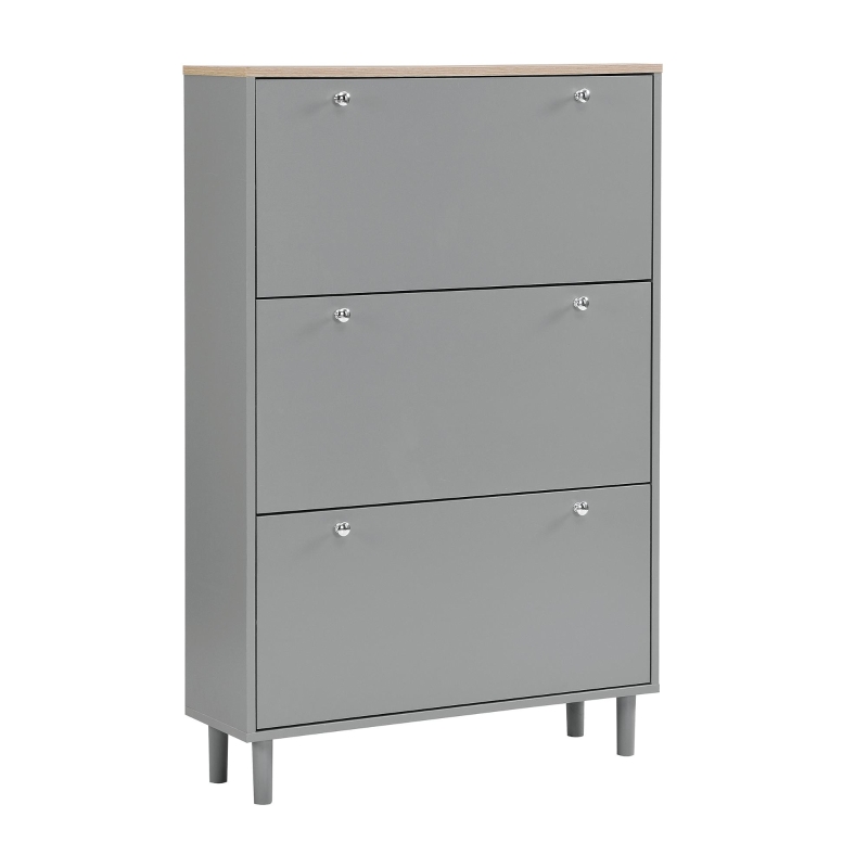 Vinsetto Narrow Design Shoe Cabinet with 3 Flip Drawers, Wood Grain Top, Adjustable Shelves, and Hooks, 31.5" L x 9.5" W x 48" H, Grey