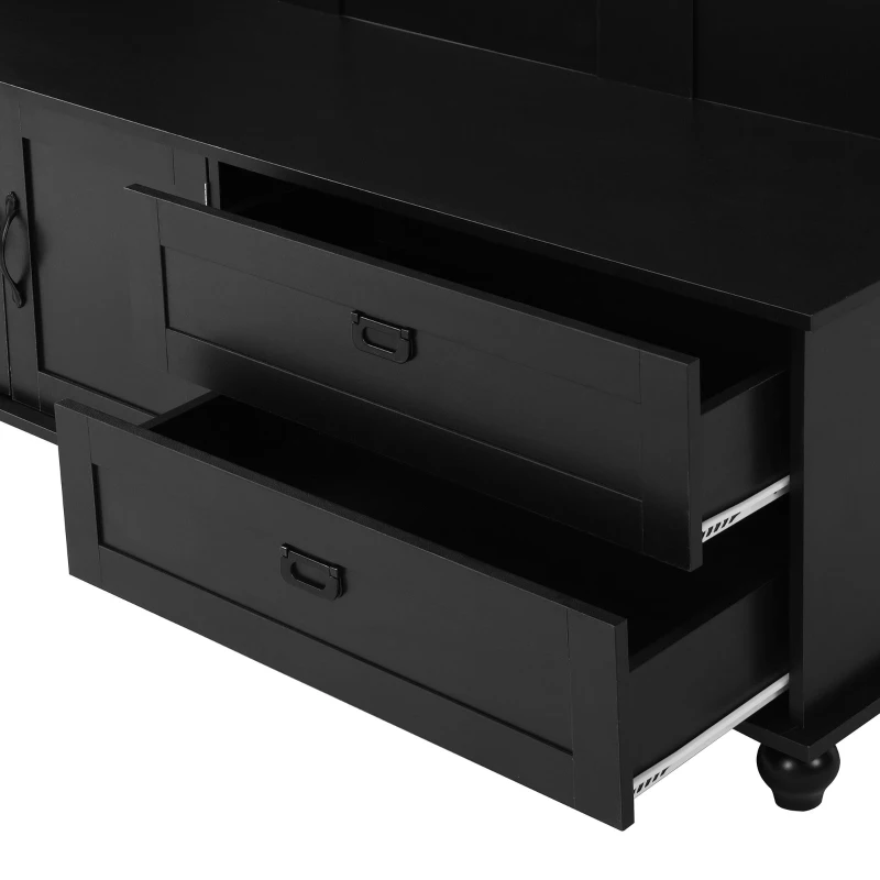 Modern Hall Tree with Storage Cabinet, 2 Large Drawers, Mudroom Bench with 5 Coat Hooks, 59" L x 16" W x 80.5" H, Black
