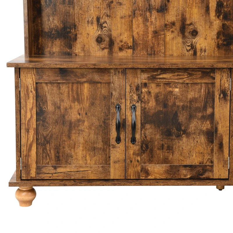 Vinsetto Modern Hall Tree with Storage Cabinet, 2 Large Drawers, Mudroom Bench with 5 Coat Hooks, 59" L x 16" W x 80.5" H, Rustic Brown