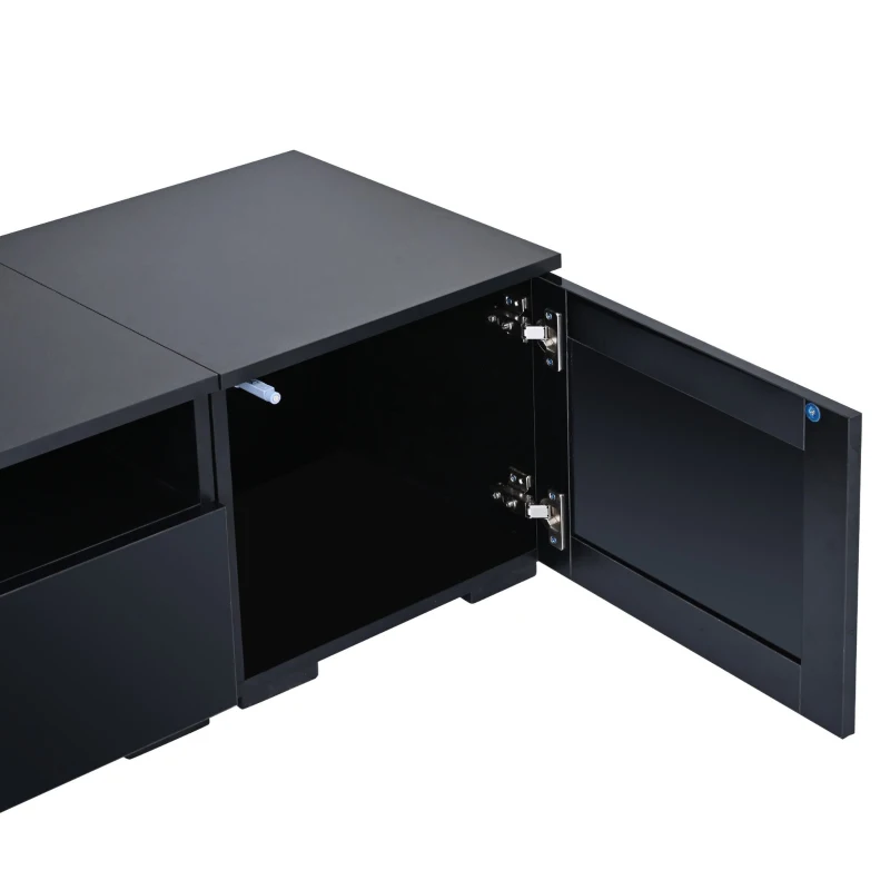 Vinsetto Modern TV Stand Fits TVs Up to 90" with Push to Open Doors, LED Lights, Rattan Style Entertainment Center, 82.5" L x 15.5" W x 14" H, Black