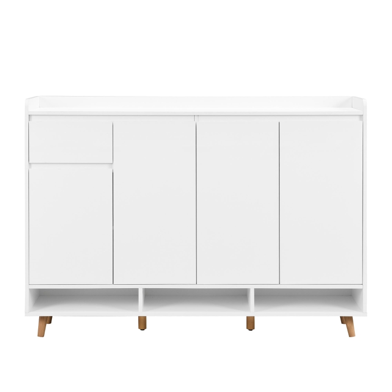 Sleek and Contemporary Shoe Cabinet with Adjustable Shelves, Solid Wood Legs, and Ample Storage, 55.5" L x 14" W x 39.5" H, White