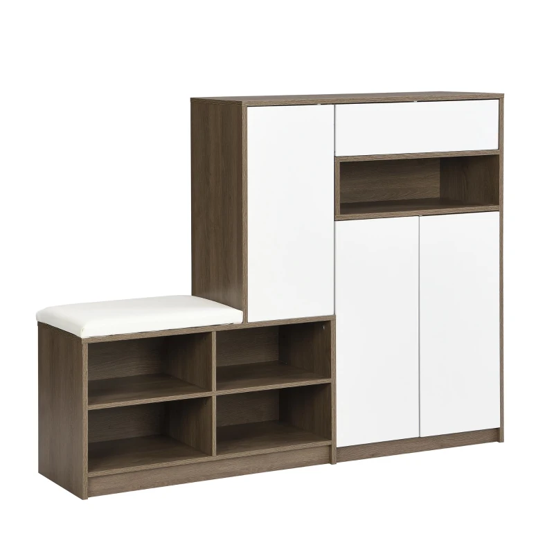 Vinsetto 2-in-1 Shoe Storage Bench & Cabinet, Multi-functional Shoe Rack with Padded Seat and Adjustable Shelves, 55.5" L x 14" W x 43.5" H, White