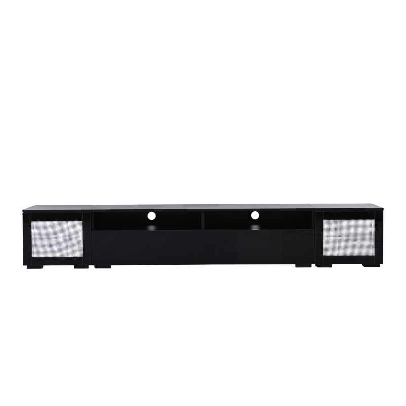 Vinsetto Modern TV Stand Fits TVs Up to 90" with Push to Open Doors, LED Lights, Rattan Style Entertainment Center, 82.5" L x 15.5" W x 14" H, Black