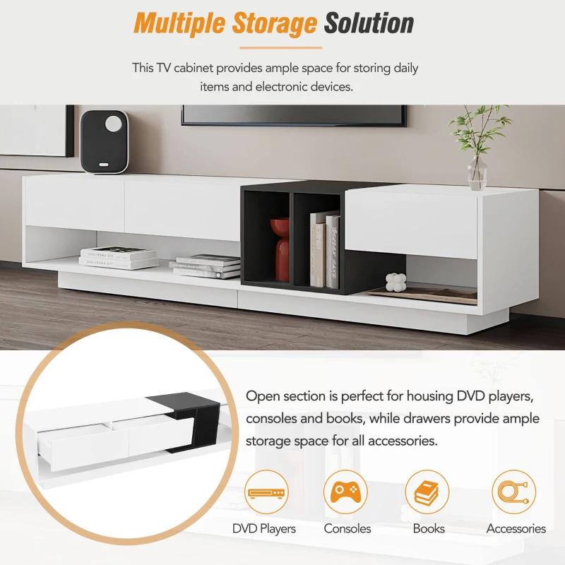 Vinsetto Functional TV Stand with Open and Hidden Storage, Sleek and Stylish TV Stand, Two-Tone Media Console for TVs Up to 80", White