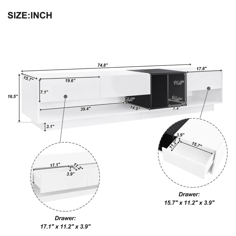 Vinsetto Functional TV Stand with Open and Hidden Storage, Sleek and Stylish TV Stand, Two-Tone Media Console for TVs Up to 80", White