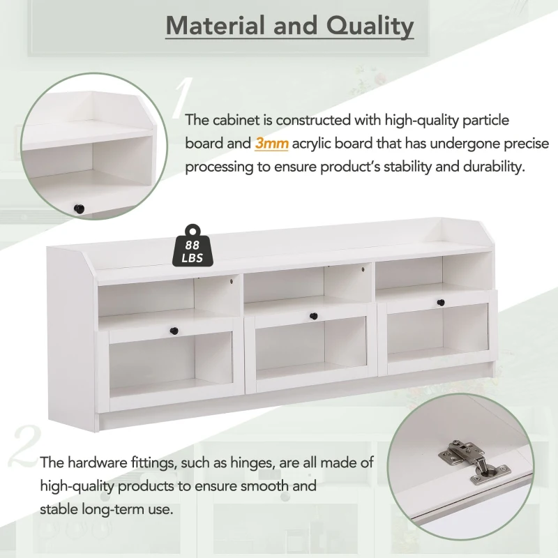 Vinsetto Sleek & Modern TV Stand with Acrylic Board Door, Media Console for TVs Up to 65", Ample Storage Space, 63" L x 12" W x 21.5" H, White