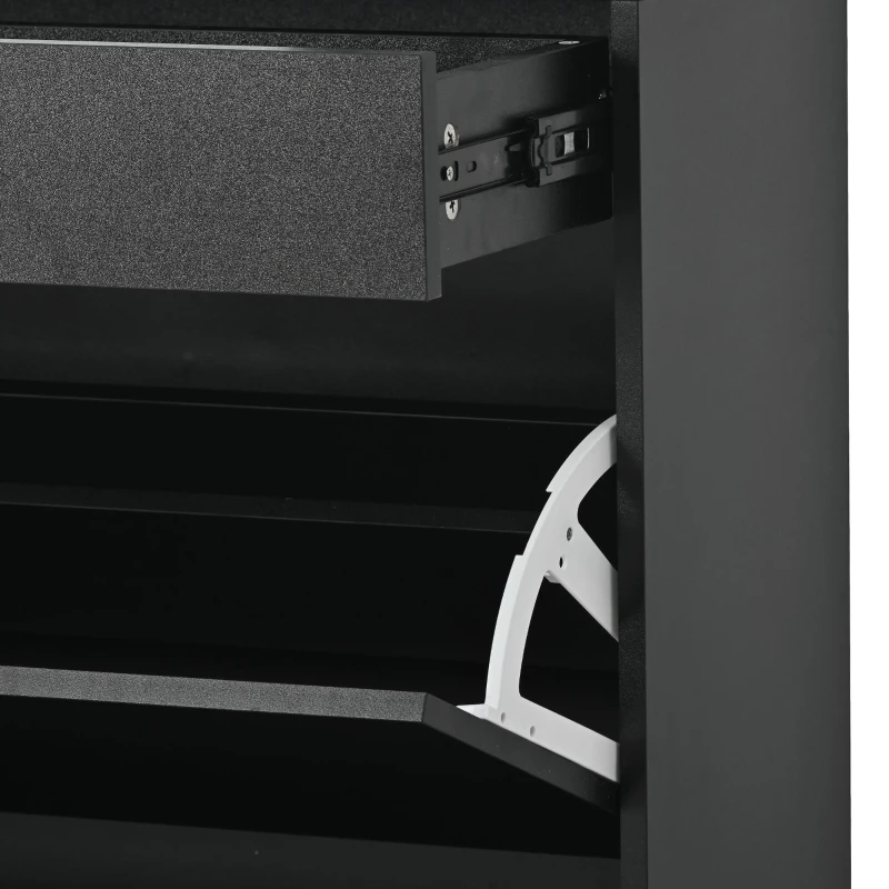 Shoe Cabinet with 2 Flip Drawers and Adjustable Shoe Storage, Tempered Glass Top, LED Light, 35" L x 9.5" W x 41" H, Black