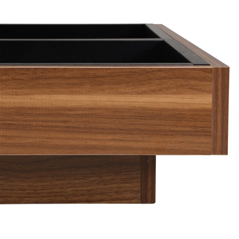 Square 360° Rotating Wood Coffee Table with 3 Detachable Trays, Storage Table for Living Room, 27.5" L x 27.5" W x 14" H, Black+Dark Walnut