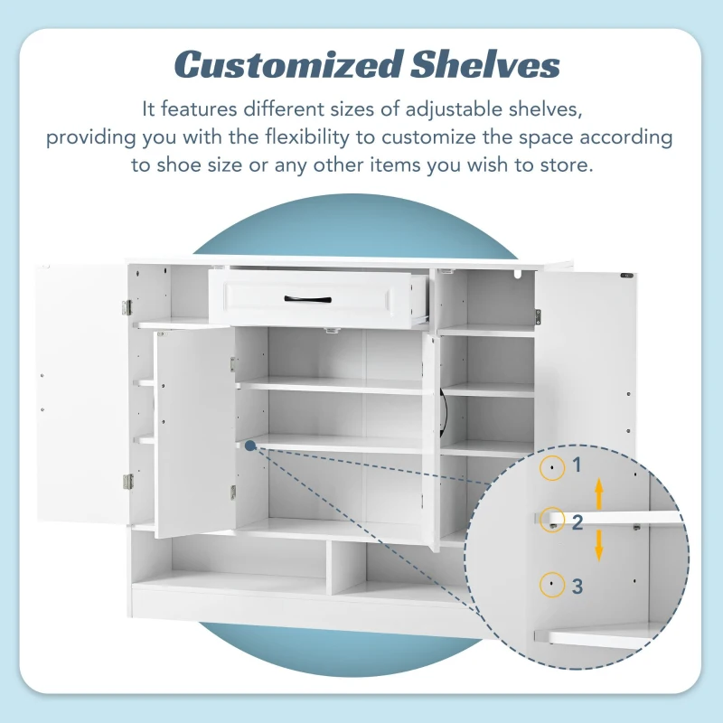 Sleek and Modern Shoe Cabinet with Adjustable Shelves, Minimalist Shoe Storage Organizer, Space-Saving Design, 47.5" L x 12" W x 39.5" H, White