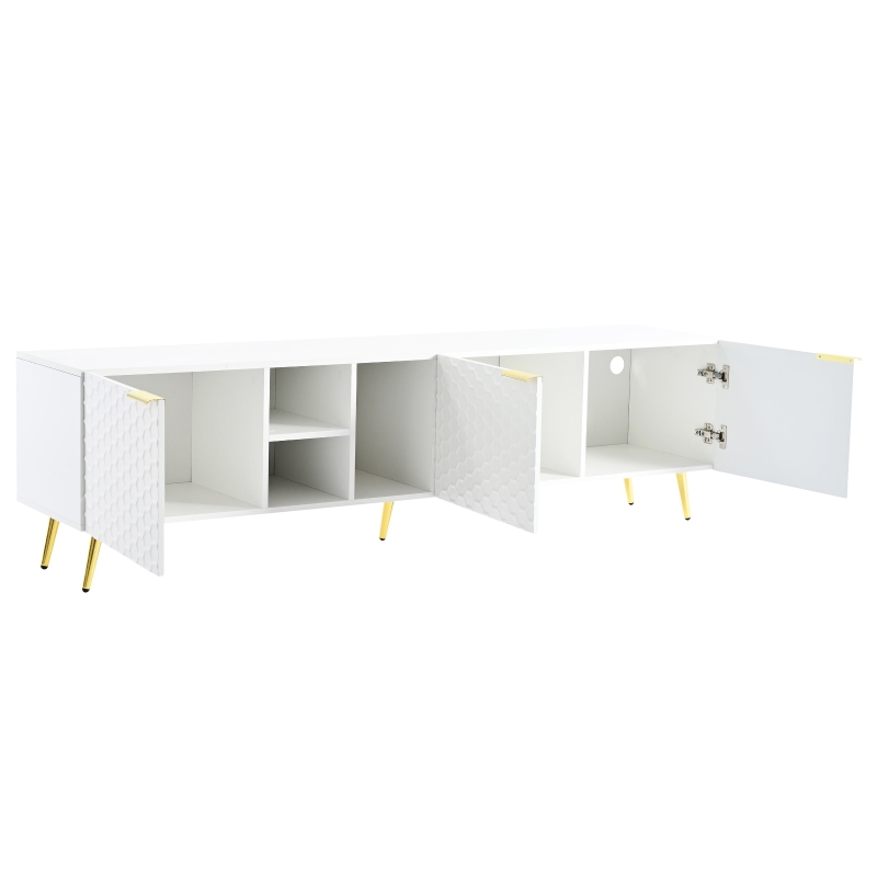 Vinsetto Modern Minimalist Geometric TV Stand with Metal Handles and Gold Legs, Fits TVs Up to 80", Multi-functional TV Stand with Storage Cabinets, White+Gold
