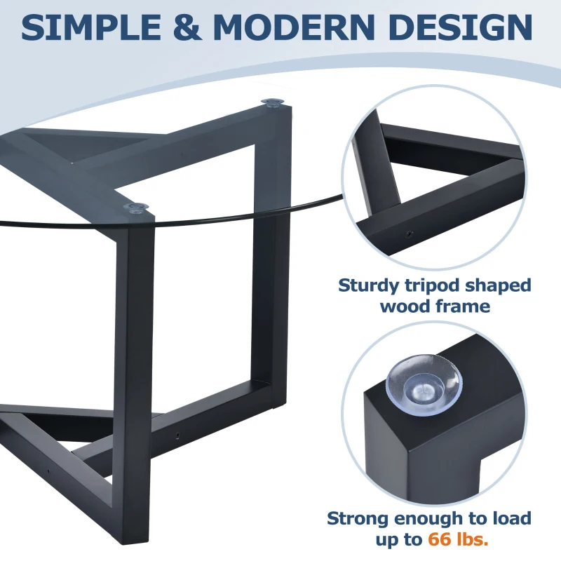 Round Coffee Table with Tempered Glass Top and Sturdy Wood Base, Modern Cocktail Table, Easy Assembly, 35.5" L x 35.5" W x 17.5" H, Black