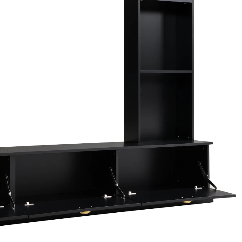 Modern Large Wall Unit Entertainment Center with Bookshelves for TVs Up to 78", 4-in-1 TV Stand with Cabinets, Open Shelves, Black