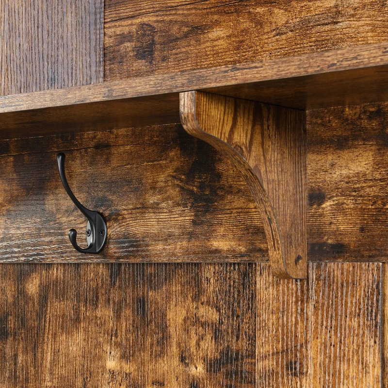 Vinsetto Modern Hall Tree with Storage Cabinet, 2 Large Drawers, Mudroom Bench with 5 Coat Hooks, 59" L x 16" W x 80.5" H, Rustic Brown