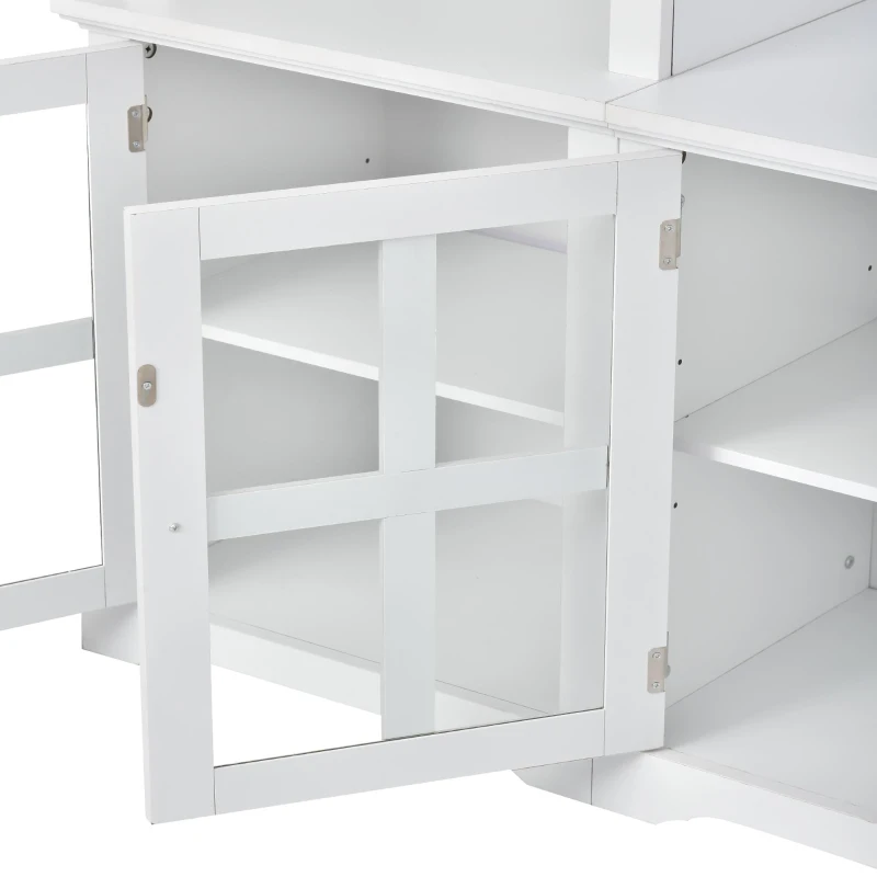 Modern Multifunctional TV Stand for TVs Up to 70" with Glass Door and Bridge, Minimalism Entertainment Wall Unit, 104" L x 15" W x 78.5" H, White