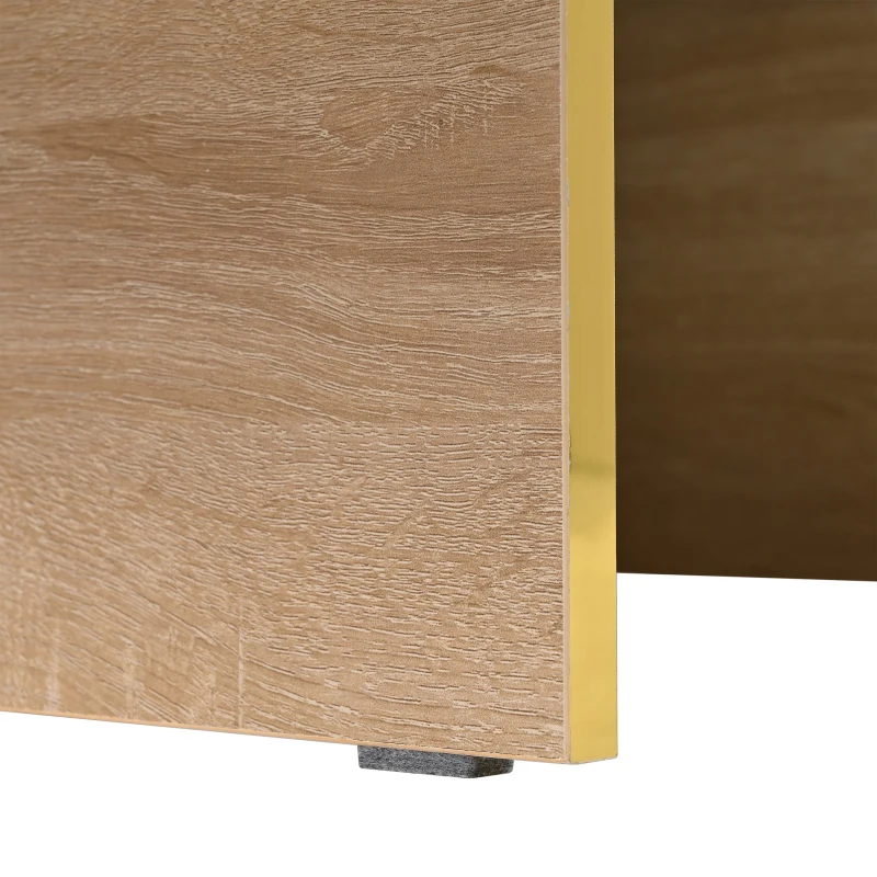 Minimalist High Gloss Coffee Table with 2 Drawers, Storage Rectangle Sofa Table, with Golden Wood Legs, 47" L x 31.5" W x 15.5" H, White