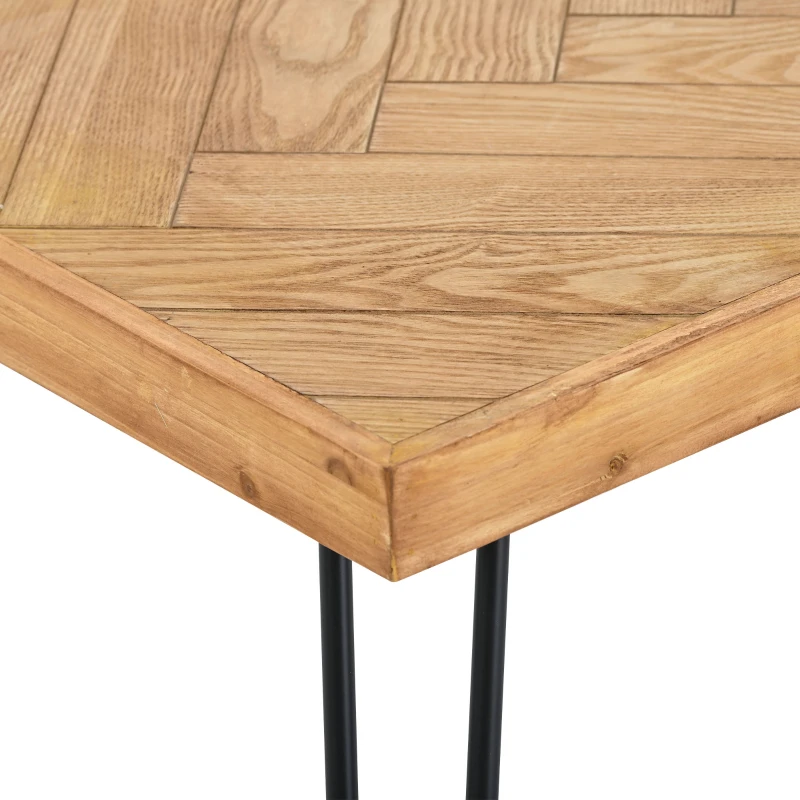 Rectangle Natural Wood Coffee Table with Metal Black Chevron Pattern Legs, Cocktail Table for Living Room, Easy Assembly, 43" L x 19.5" W x 18" H