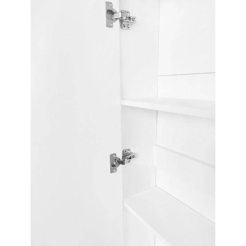Multifunctional Shoe Cabinet with Storage Shelf, 6 Drawers, 4 Hooks and Tempered Glass Doors, Modern Hall Tree, 62" L x 7" W x 82" H, White