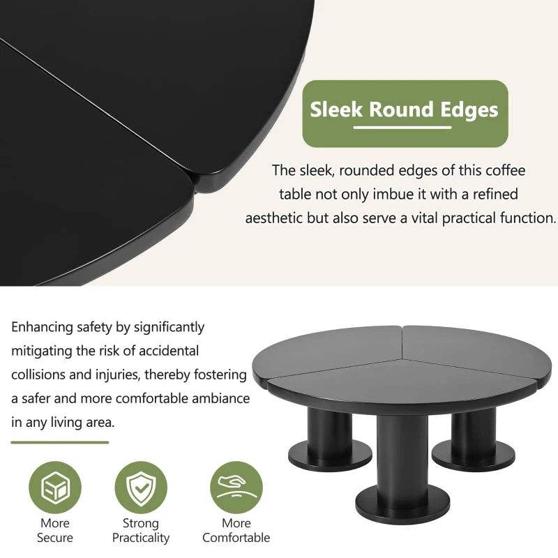 Round Petal-Shaped Coffee Table with Thick Legs and Sleek Edges, Minimalist Design, 39.5" Diameter, Easy Assembly, Black