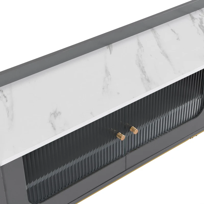 Vinsetto Sleek Design TV Stand with Fluted Glass, Faux Marble Top, Gold Frame Base, Fits TVs Up to 70", 63.5" L x 12.5" W x 19" H, Grey