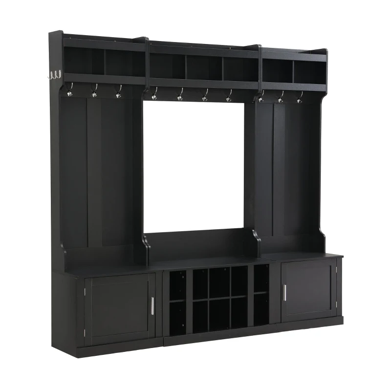 Vinsetto 4-in-1 Wide Storage Hall Tree with Bench and Shoe Cubbies, Multi-functional Entryway Coat Rack, 82.5" L x 15.5" W x 78.5" H, Black