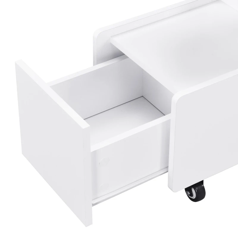 Mobile Multi-Layer Storage End Table with Lockable Wheels, Cream Style Side Table, 12" Narrow Nightstand, 31.5" L x 12" W x 21.5" H, White