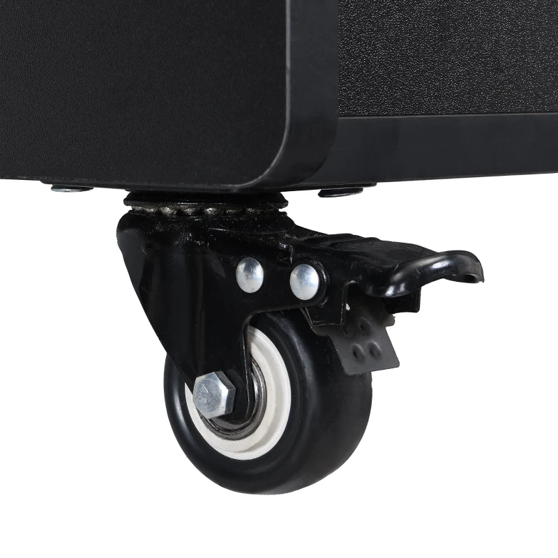 Mobile Multi-Layer Storage End Table with Lockable Wheels, Cream Style Side Table, 12" Narrow Nightstand, 31.5" L x 12" W x 21.5" H, Black