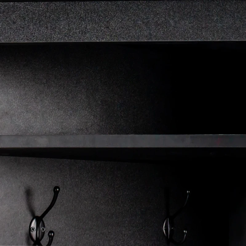 Minimalist Corner Hall Tree with Shoe Bench, 4 Hooks and Adjustable Shelf, Versatile Entryway Coat Rack Stand, 29.5" L x 18" W x 71.5" H, Black