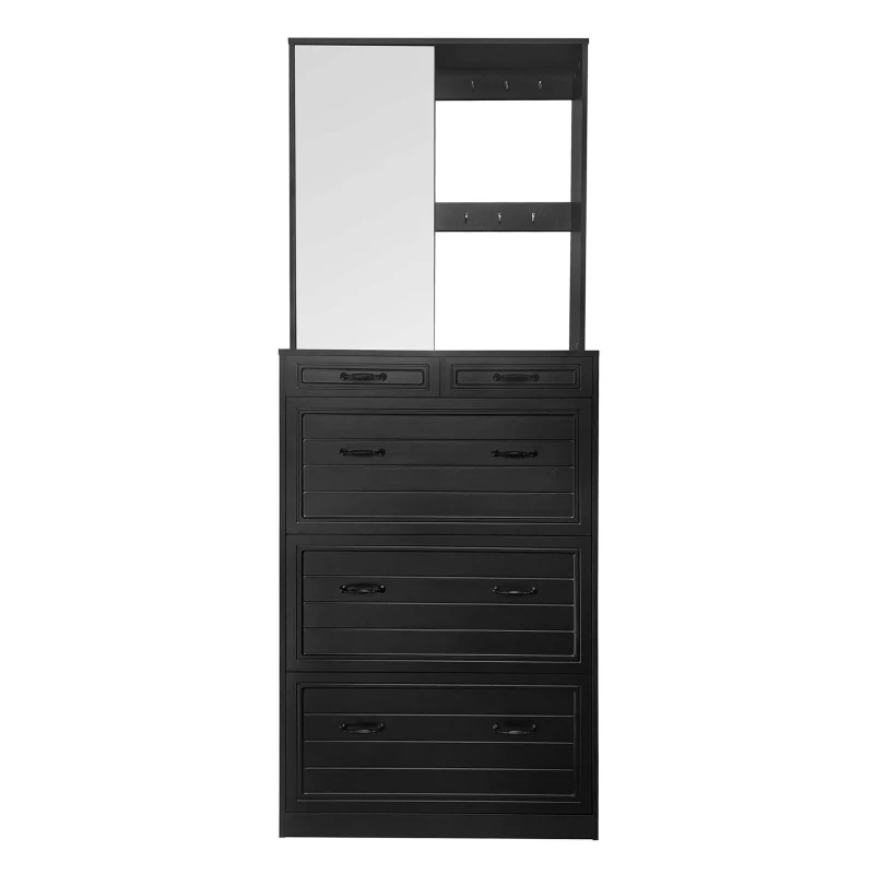 Vinsetto Multi-functional Shoe Cabinet with 3 Flip Drawers, Hall Tree with Mirror, Freestanding Entryway Organizer with 6 Hanging Hooks, Black