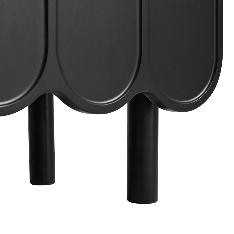 Minimalist Storage Shoe Cabinet with Adjustable Shelves, Solid Wood Legs, and Wave Doors, 47" L x 13.5" W x 31.5" H, Black