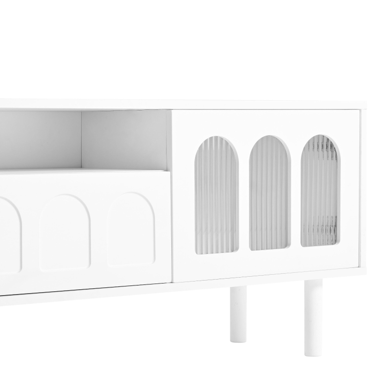 Vinsetto TV Stand with LED Light Strip for TVs Up to 80", Entertainment Center with Glass Doors, Cable Management, 71" L x 12" W x 19" H, White