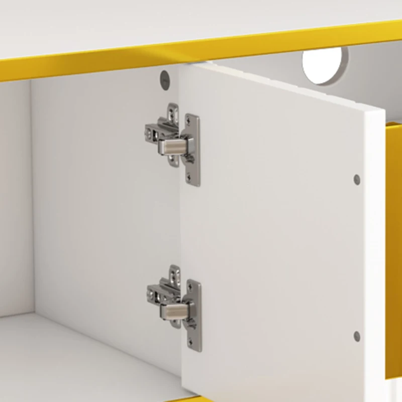 Luxury Minimalism TV Stand with Open Storage Shelf for TVs Up to 85", Entertainment Center with Cabinets and Drawers, White+Gold