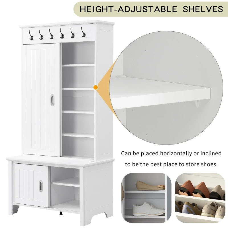 Vinsetto Multifunctional Hall Tree with Storage Bench, Hallway Shoe Cabinet with Shelves, Mudroom Coat Storage with Hanging Hooks for Entryways, White