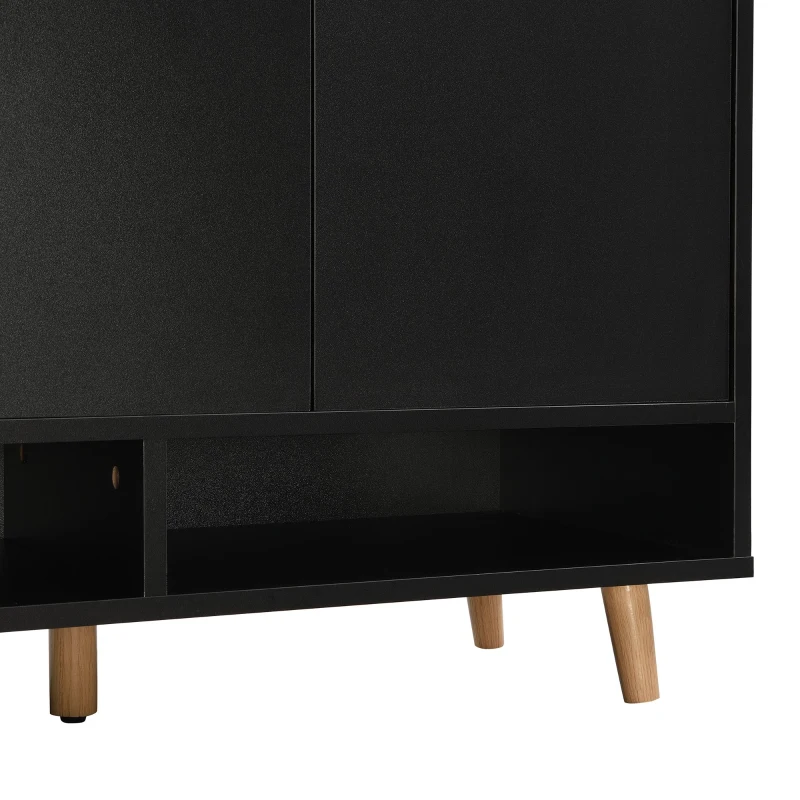 Sleek and Contemporary Shoe Cabinet with Adjustable Shelves, Solid Wood Legs, and Ample Storage, 55.5" L x 14" W x 39.5" H, Black